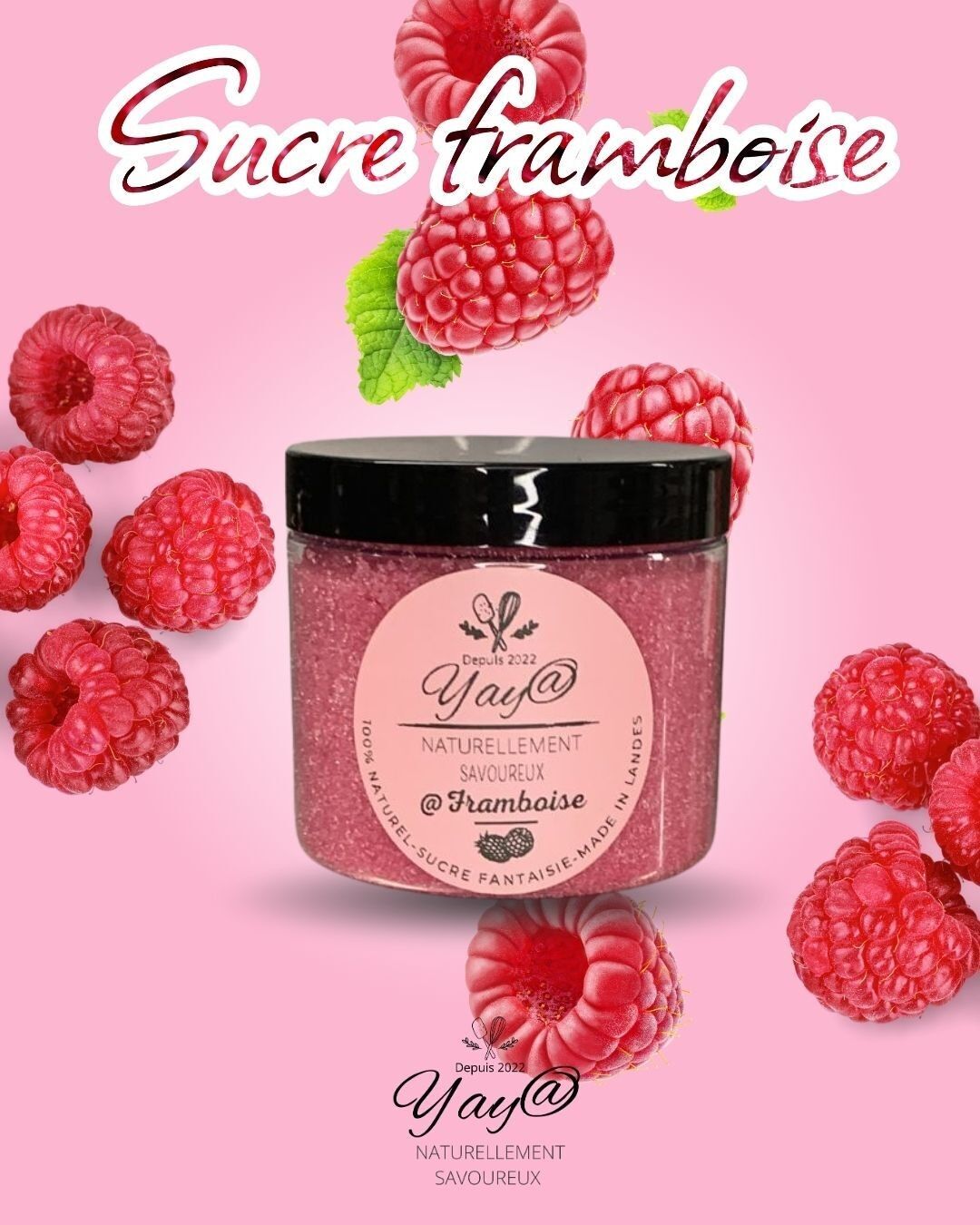 Zucchero al lampone - Barattolo da 200 g - Yaya naturalmente gustoso.