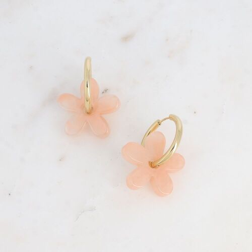Créoles - anneau simple et fleur en acétate coloré