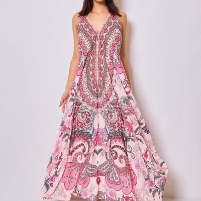 Robe longue imprimée avec strass - 5508