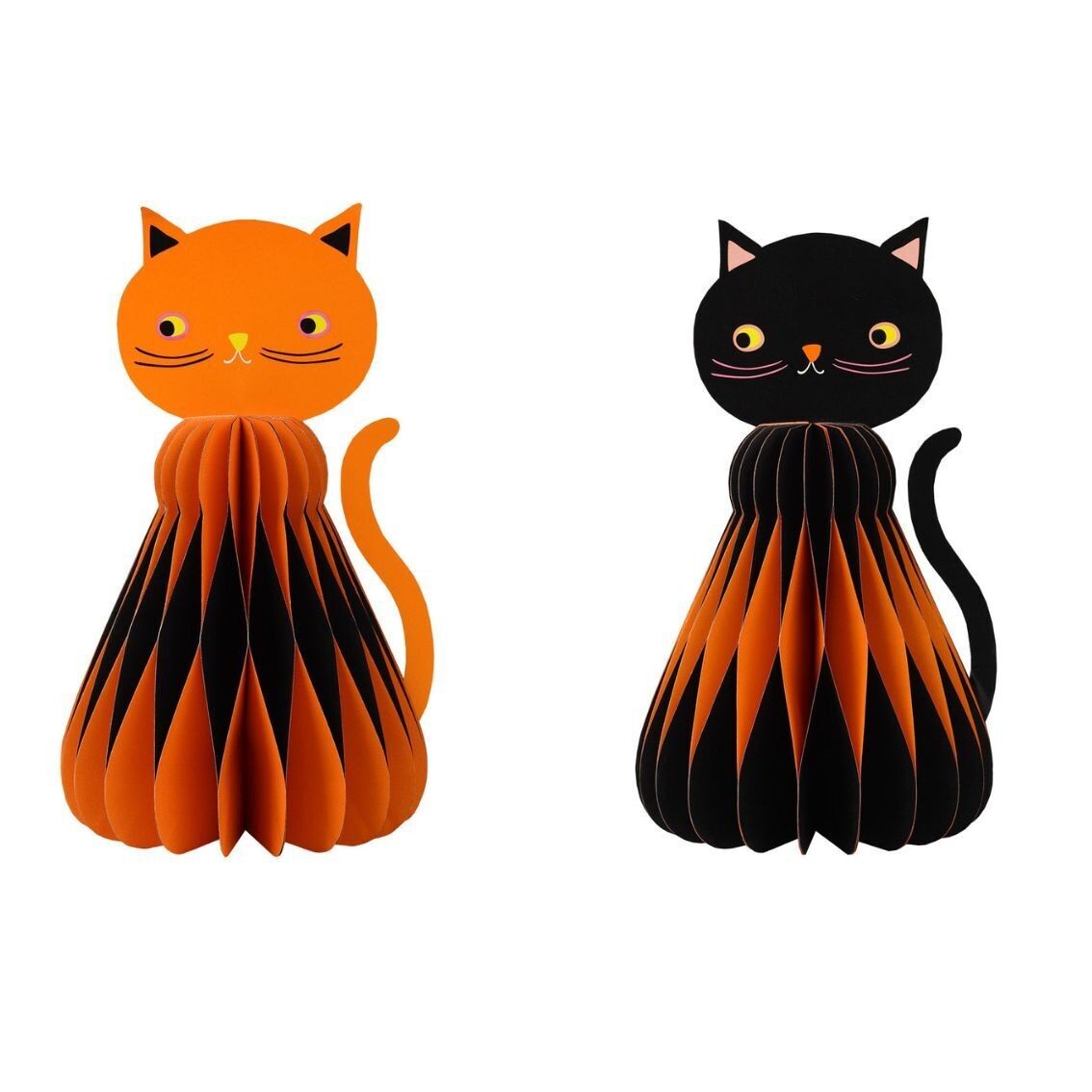 Decorazione a nido d'ape per gatti neri e arancioni di Halloween - Confezione da 2