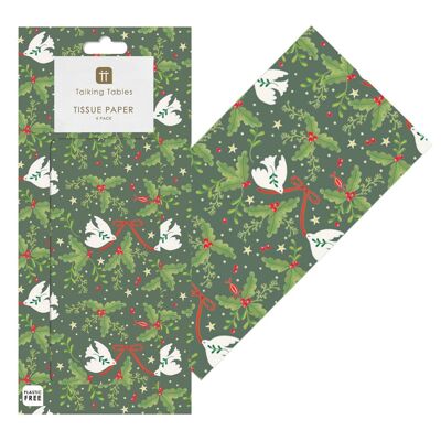 Carta velina natalizia verde folcloristica - 4 fogli