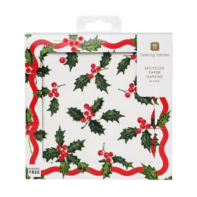Servilletas de papel navideñas Holly White - Paquete de 20