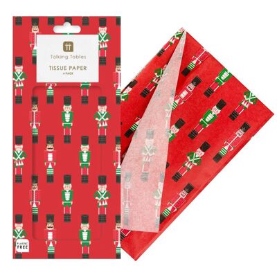 Papel de seda navideño rojo Cascanueces - 4 hojas