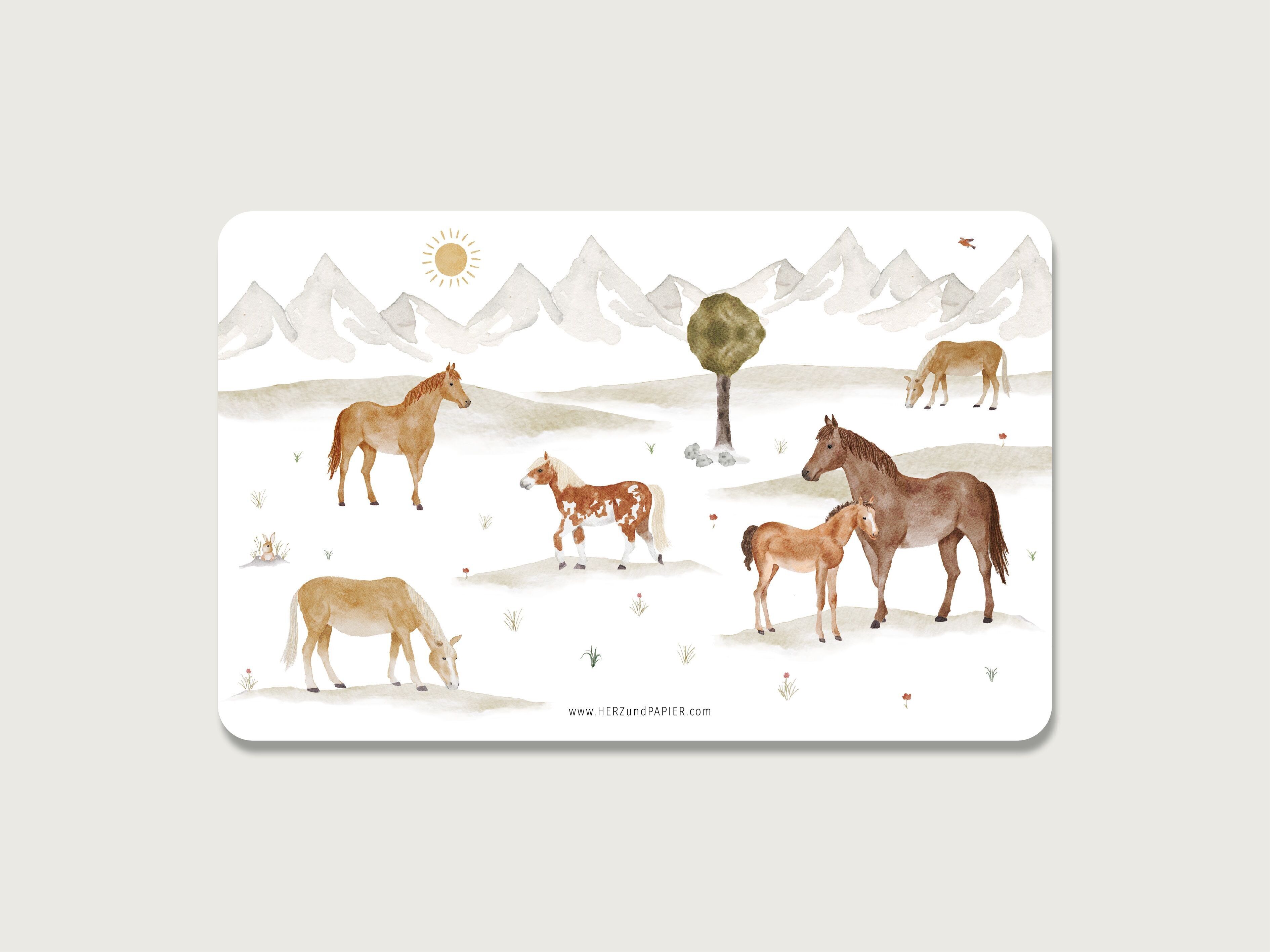 Tabla de merienda "Caballos" | Tavola di pranzo | tavolo | Vajilla infantile | Melamina | Niños | Idea regalo | Chica | caballo | Flequillo || CORAZÓN Y PAPEL