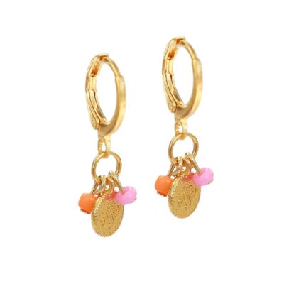 Boucles d'oreilles dorées coin orange rose