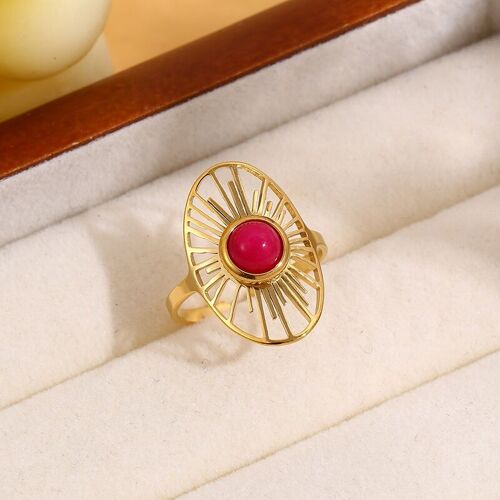 Bague dorée ovale soleil avec pierre fuchsia
