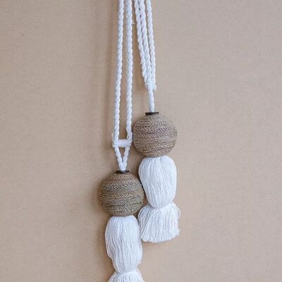 Jetsetter Curtain Tie Back Set__White and Brown / Macrame