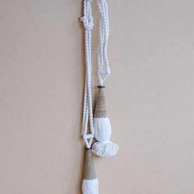 Palm Curtain Tie Back Set__White and Brown / Macrame