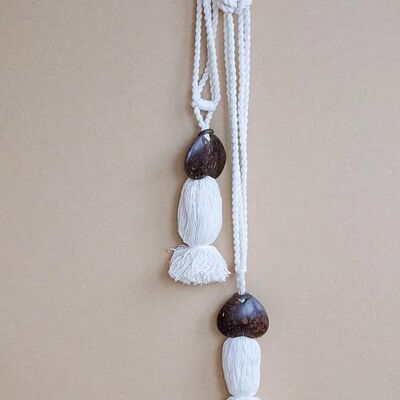 Colada Curtain Tie Back Set__White and Brown / Macrame and Coconut