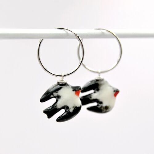 Silver Earrings with Porcelain Swallows