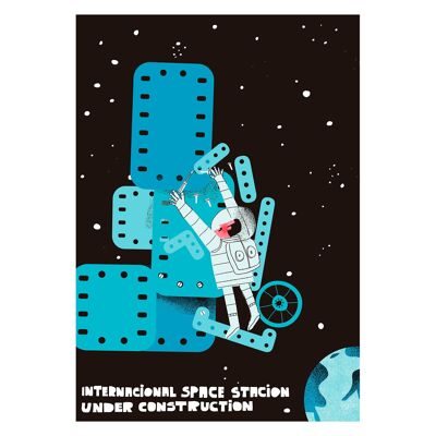 Illustration "Station spatiale" par Mikel Casal. Reproduction A4 signée