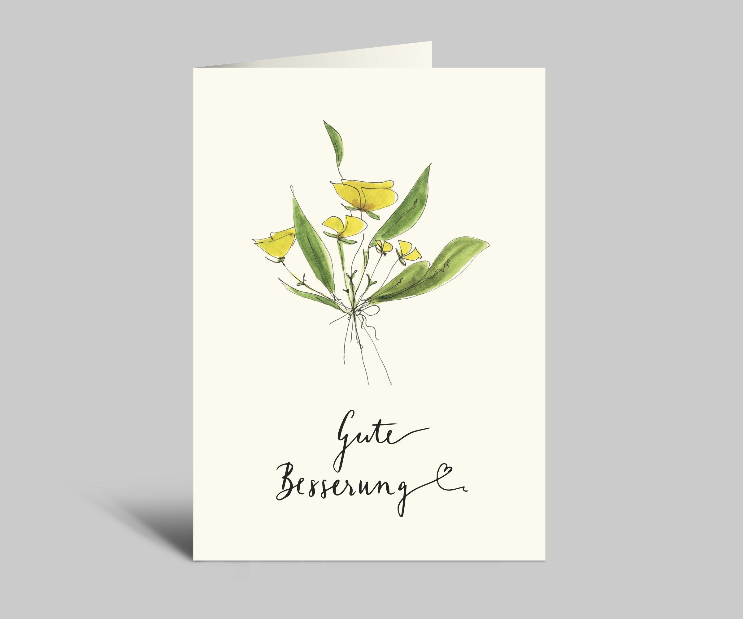 Get well soon | Recovery card with bouquet of flowers | Folding card with envelope