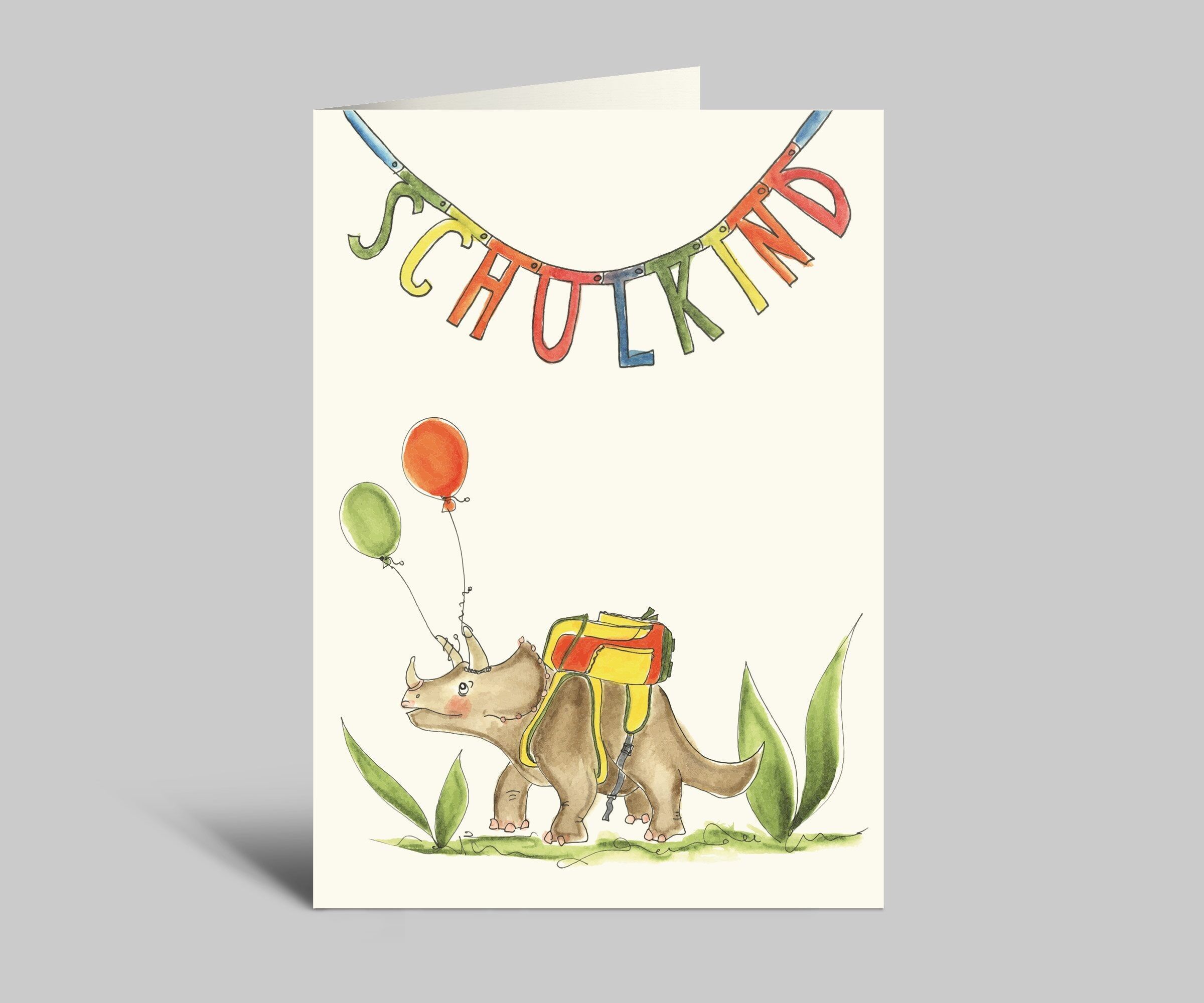 Carta di iscrizione scolastica | il piccolo dinosauro viene a scuola | Biglietto pieghevole + busta