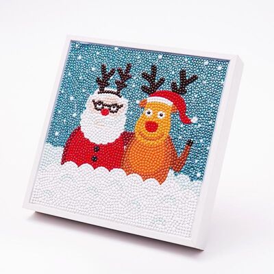 Peinture diamant Père Noël et renne, 19x19 cm, forets ronds