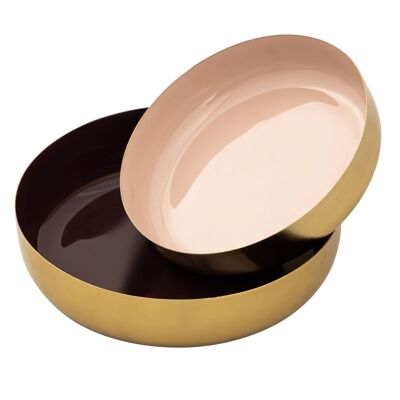Set de 2 bols décoratifs ronds ø 22/18 cm Glam snack bowl, métal de haute qualité or et émail à l'intérieur