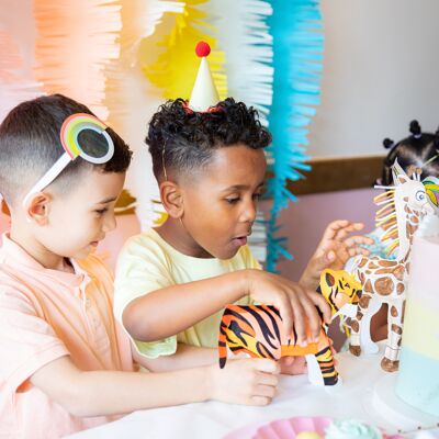 Safari-Geburtstagspaket – x8 aufblasbare Malseiten (Zebras, Giraffen, Elefanten und Tiger)