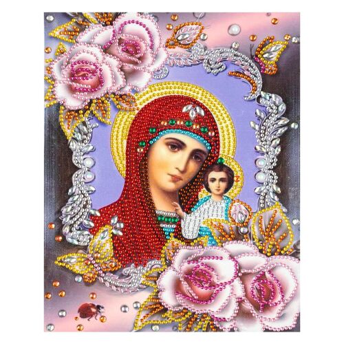 Diamond Painting Mother of God in Flowers 25x30 cm, Special Drills