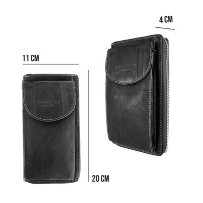 Sac bandoulière en cuir véritable pour téléphones portables et portefeuille -Zerimar