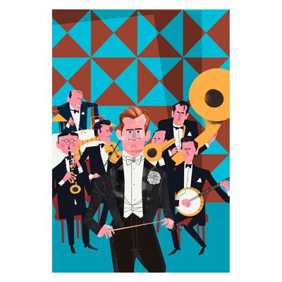 Illustration "Big band" by Mikel Casal. A4 reproduction signed