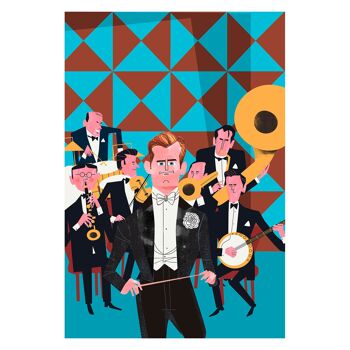 Illustration "Big band" de Mikel Casal. Reproduction A4 signée