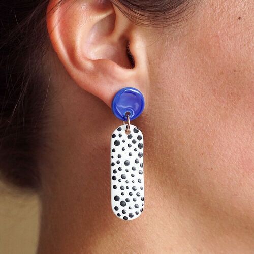 porcelain earrings Lungo ~ kobalt & dots