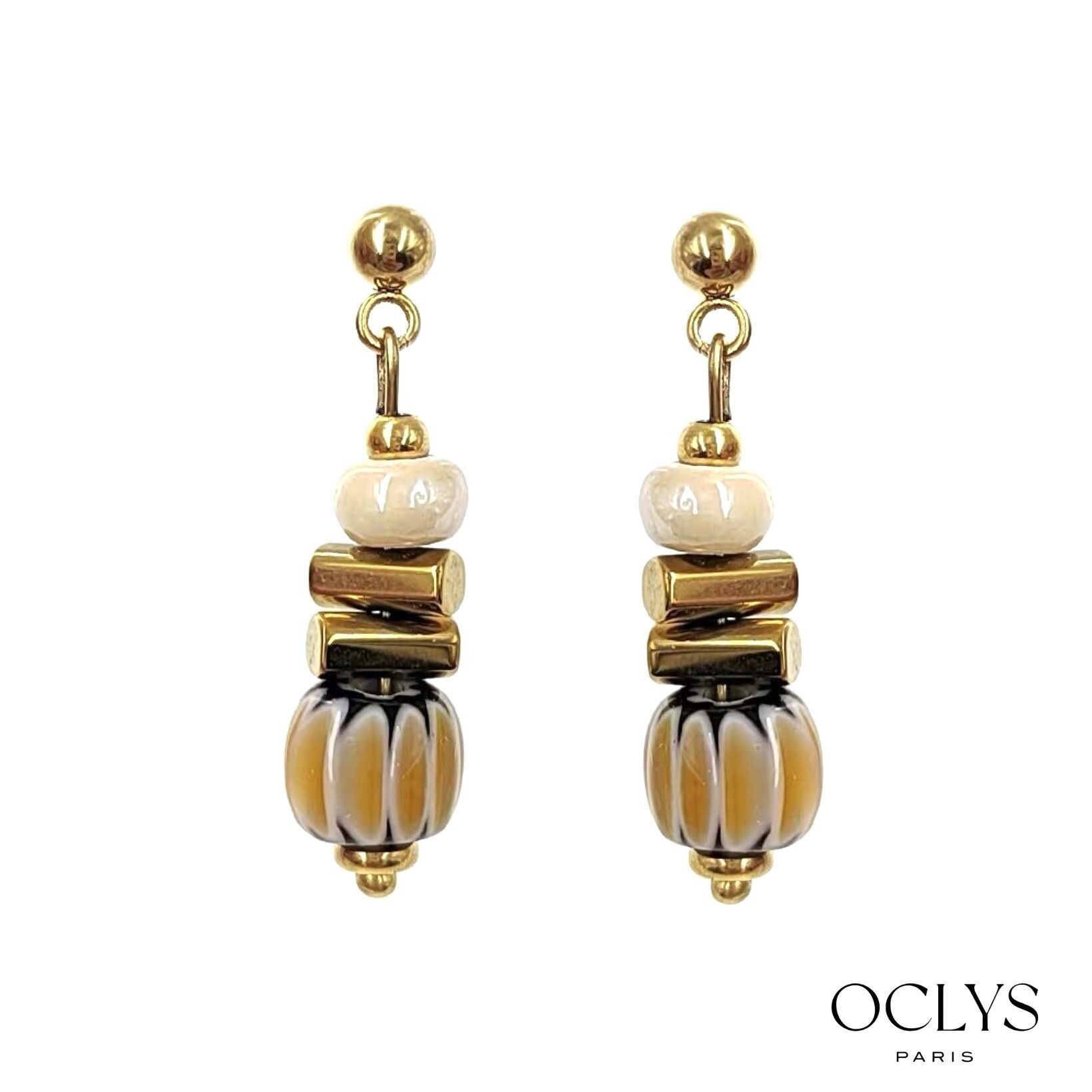 Orecchini con perle Aimée in acciaio e porcellana