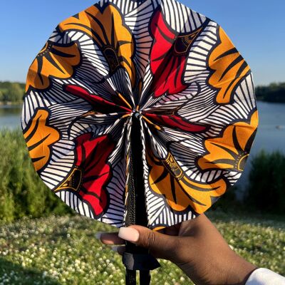 Handcrafted red fan in 100% handmade cotton wax