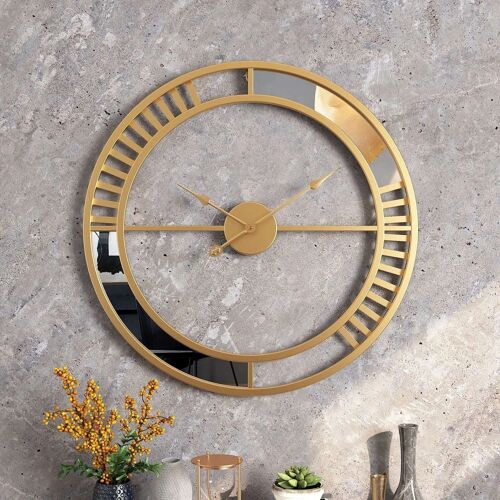 Designer Wall Clock with Mirror Pattern - Gold, Stylish and Latest, Handmade, Quartz Mechanism