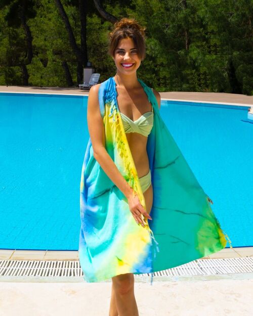 TIE DYE "Two-in-One" Convertible Towel | Kimono and Beach Towel | Green - Blue, with Recycled Gift Box
