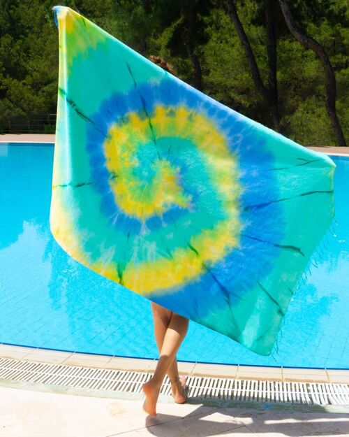 TIE DYE Beach Towel Solar with Recycled Gift Box – Green / Blue