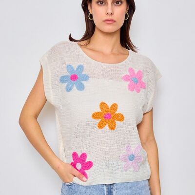 Leichtes Stricktop mit Blumenmuster - 2374