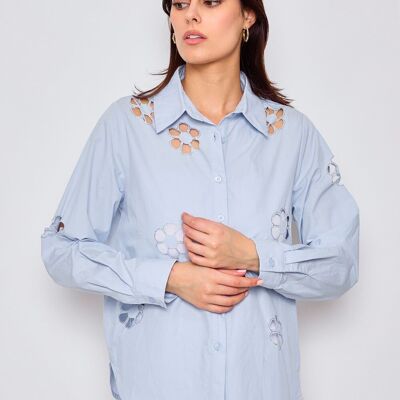 Camicia in cotone con dettagli floreali in cotone - 3073
