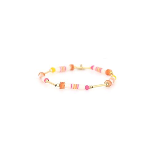 LES COMPLICES-PAOLA  bracelet extensible tube orange et rose