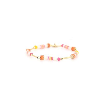 LES COMPLICES-PAOLA Stretch-Armband aus orangefarbenem und rosafarbenem Schlauch