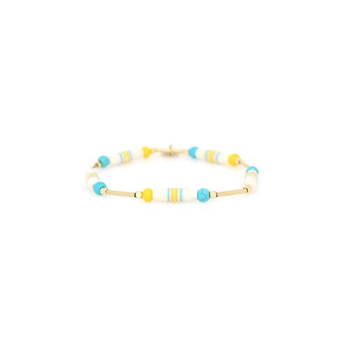 LES COMPLICES-PAOLA  bracelet extensible tube turquoise et jaune