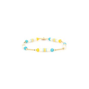 LES COMPLICES-PAOLA  bracelet extensible tube turquoise et jaune 1