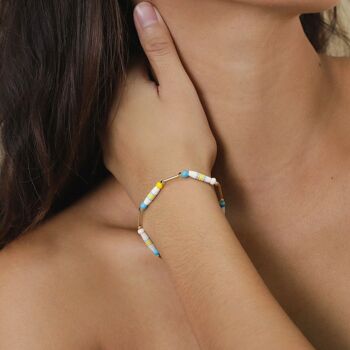 LES COMPLICES-PAOLA  bracelet extensible tube turquoise et jaune 2