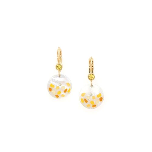 LES INSEPARABLES-LEO  boucles d'oreilles dormeuses rondes jaunes