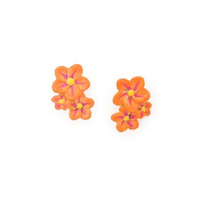 LES INSEPARABLES-MYOSOTIS  boucles d'oreilles puces 3 fleurs - orange