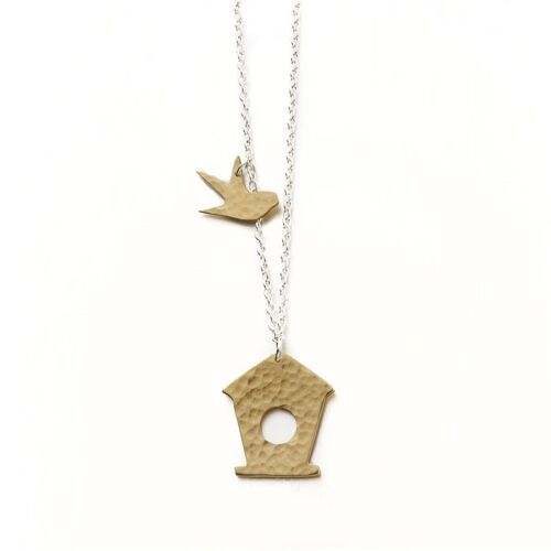 Hammered Brass Bird Box Necklace