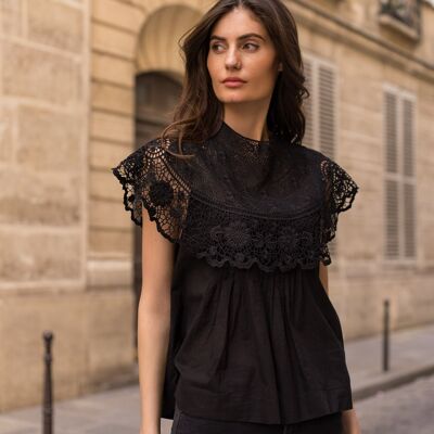 Top Victoria de algodón con cuello de guipur - 81027