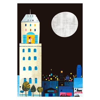 Illustrazione "Luna" di Mikel Casal. Riproduzione A4 firmata