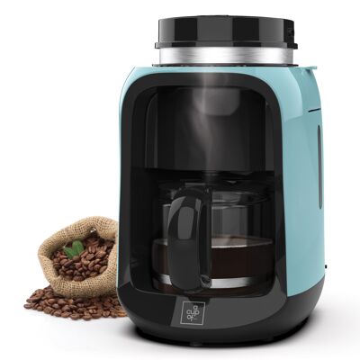 Caffettiera elettrica compatta con contenitore per caffè in grani, macinacaffè integrato e filtro permanente
