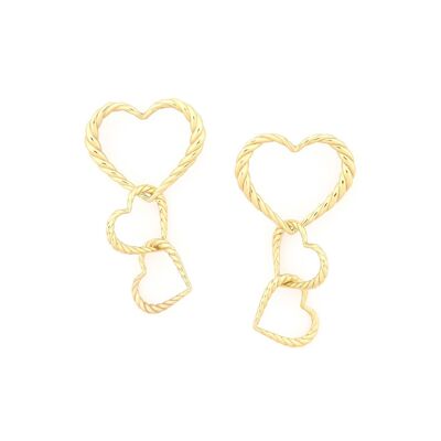 Pendientes push MERIDA 3 corazones (oro)