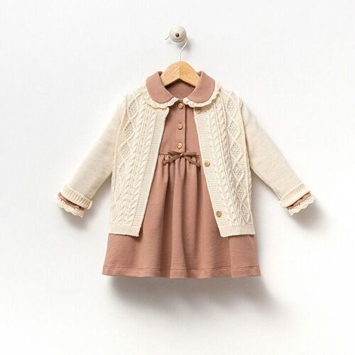 A Pack of Four Sizes Cotton Classic Smock Dress and Cardigan