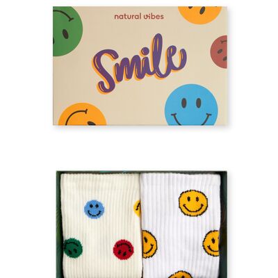 Coffret cadeau chaussettes bio - lot de 2 chaussettes de tennis Smile