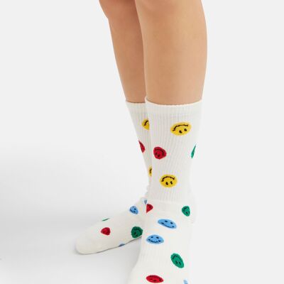 Calcetines Orgánicos Colorful Smiles - Calcetines tenis blancos con emoticones de colores