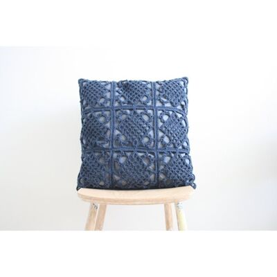 Blue crochet pillow - L