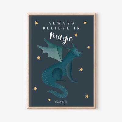 Poster Dragon Magic "Credi sempre nella magia" - Poster con angolo di lettura, poster per bambini