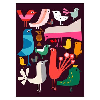 Illustration "Oiseaux" de Mikel Casal. Reproduction A4 signée